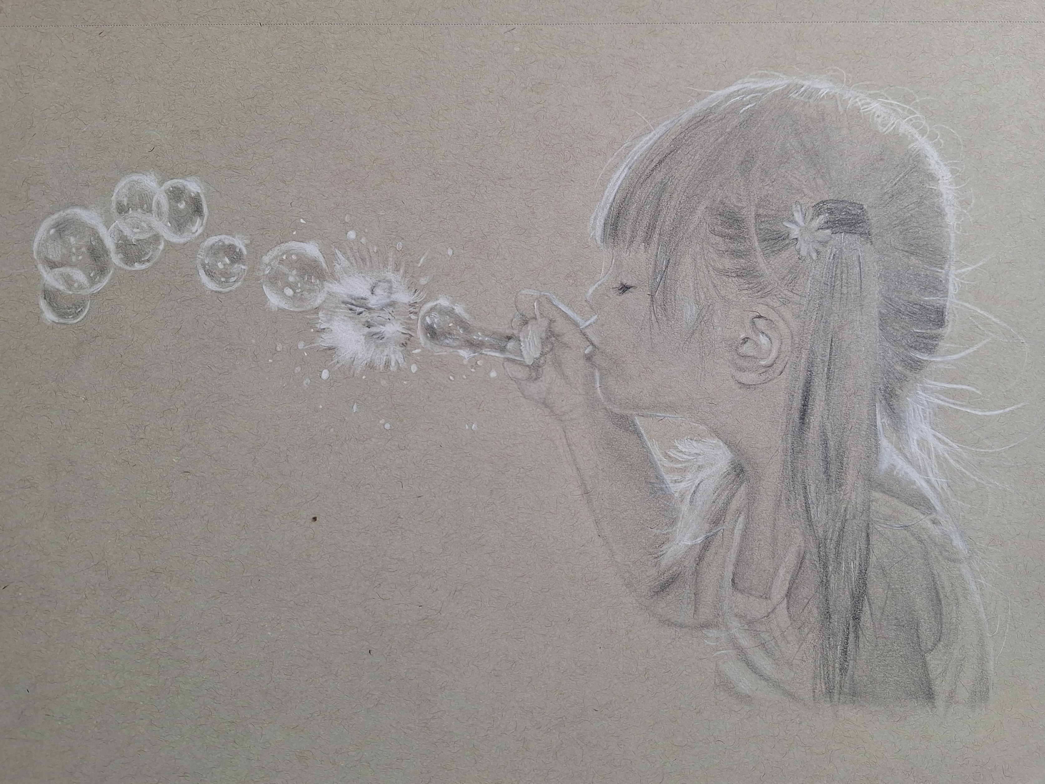 getekend meisje met bellenblaas